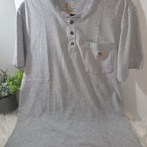 Carhartt Henley Men Gray Short Sleeve Workout Original Fit Shirt, Size S